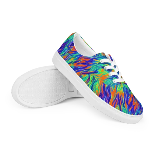 Blue Flame Motion on a Men's Lace-Up Canvas Shoes