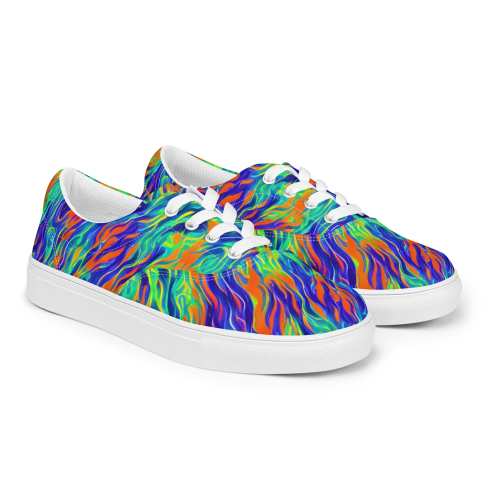 Blue Flame Motion on Men's Lace-Up Canvas Shoes — Right Front