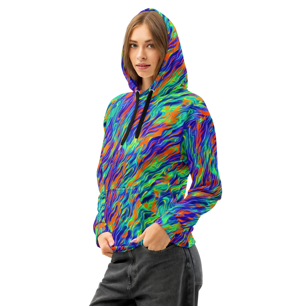 Blue Flame Motion on Cotton Hoodie — Left Front