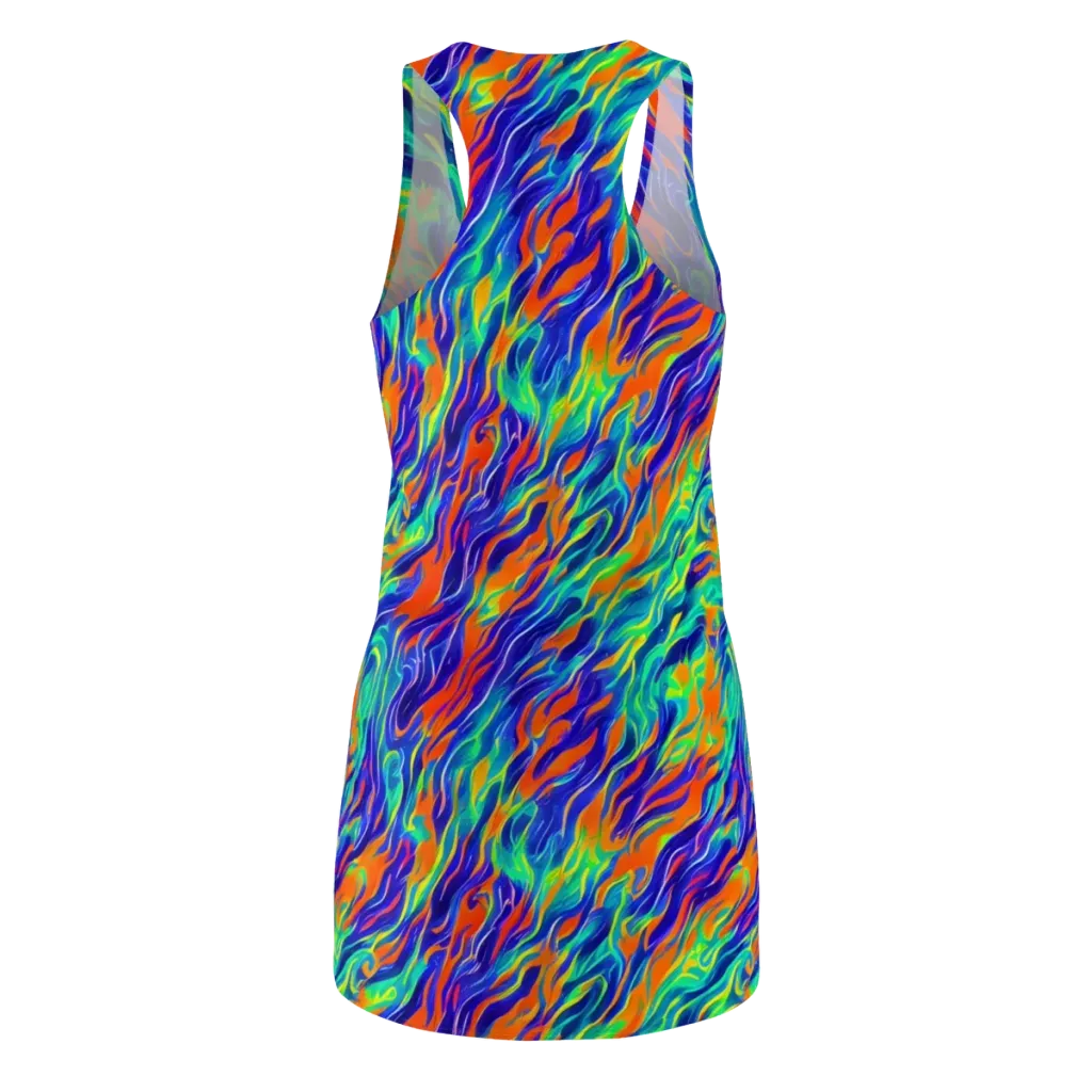 Blue Flame Motion on Racerback Dress — Back