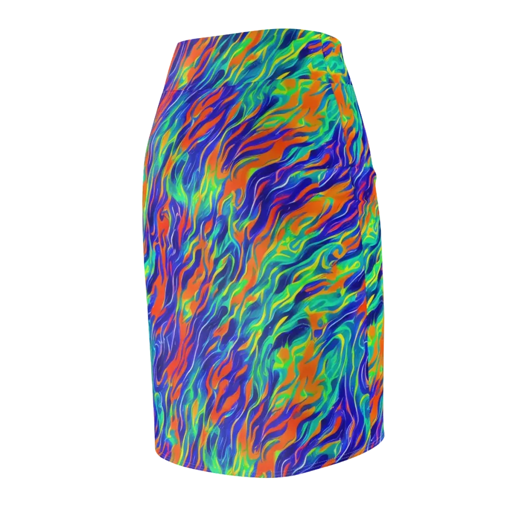 Blue Flame Motion on Pencil Skirt — Back Side