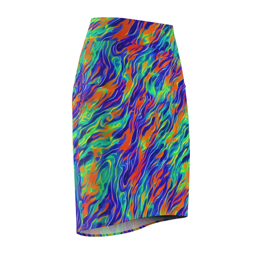 Blue Flame Motion on Pencil Skirt — Front Side