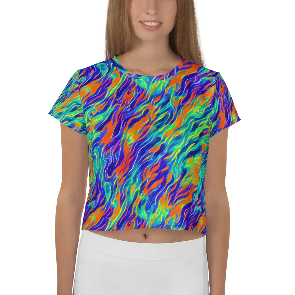 Blue Flame Motion on Crop Tee — Front