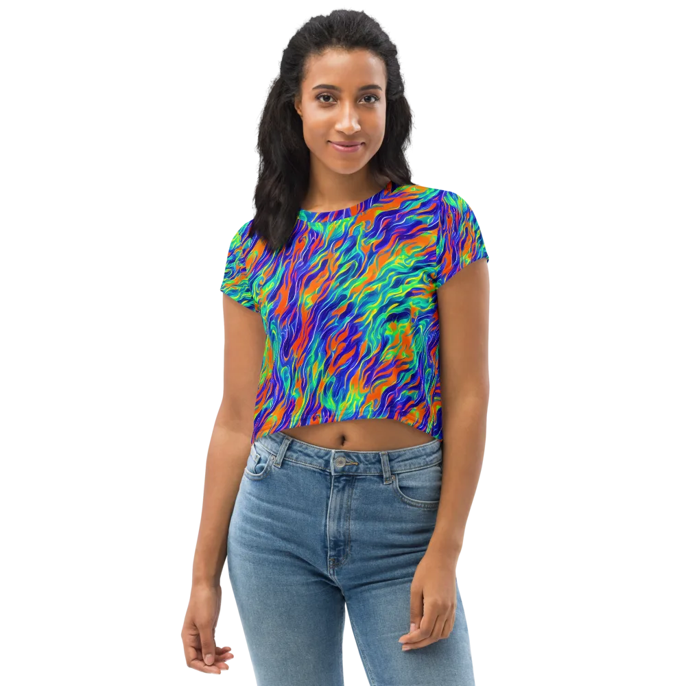 Blue Flame Motion on Crop Tee — Front