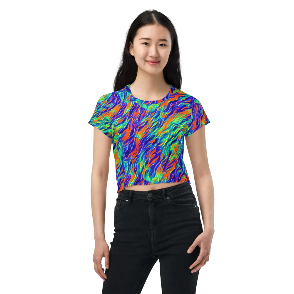 Blue Flame Motion on Crop Tee — Front