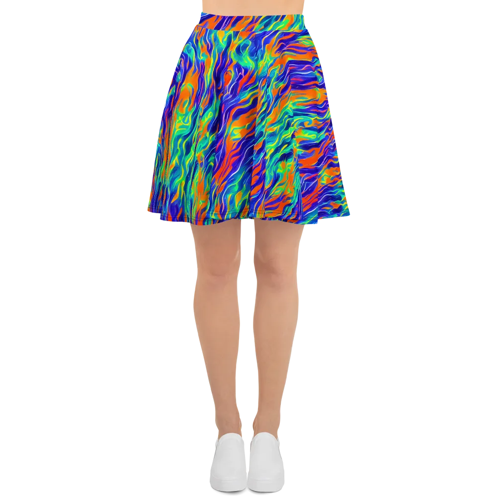 Blue Flame Motion on Skater Skirt — Front