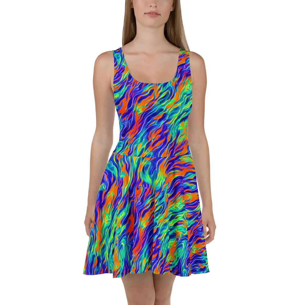 Blue Flame Motion on Skater Dress — Front