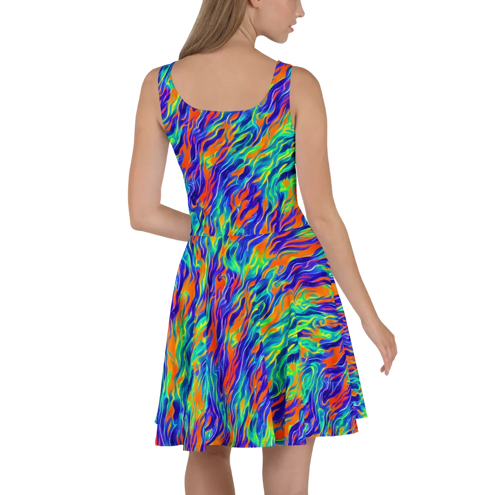 Blue Flame Motion on Skater Dress — Back