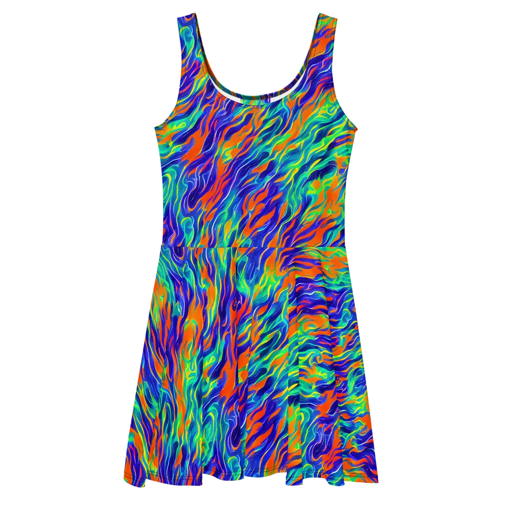 Blue Flame Motion on Skater Dress — Front