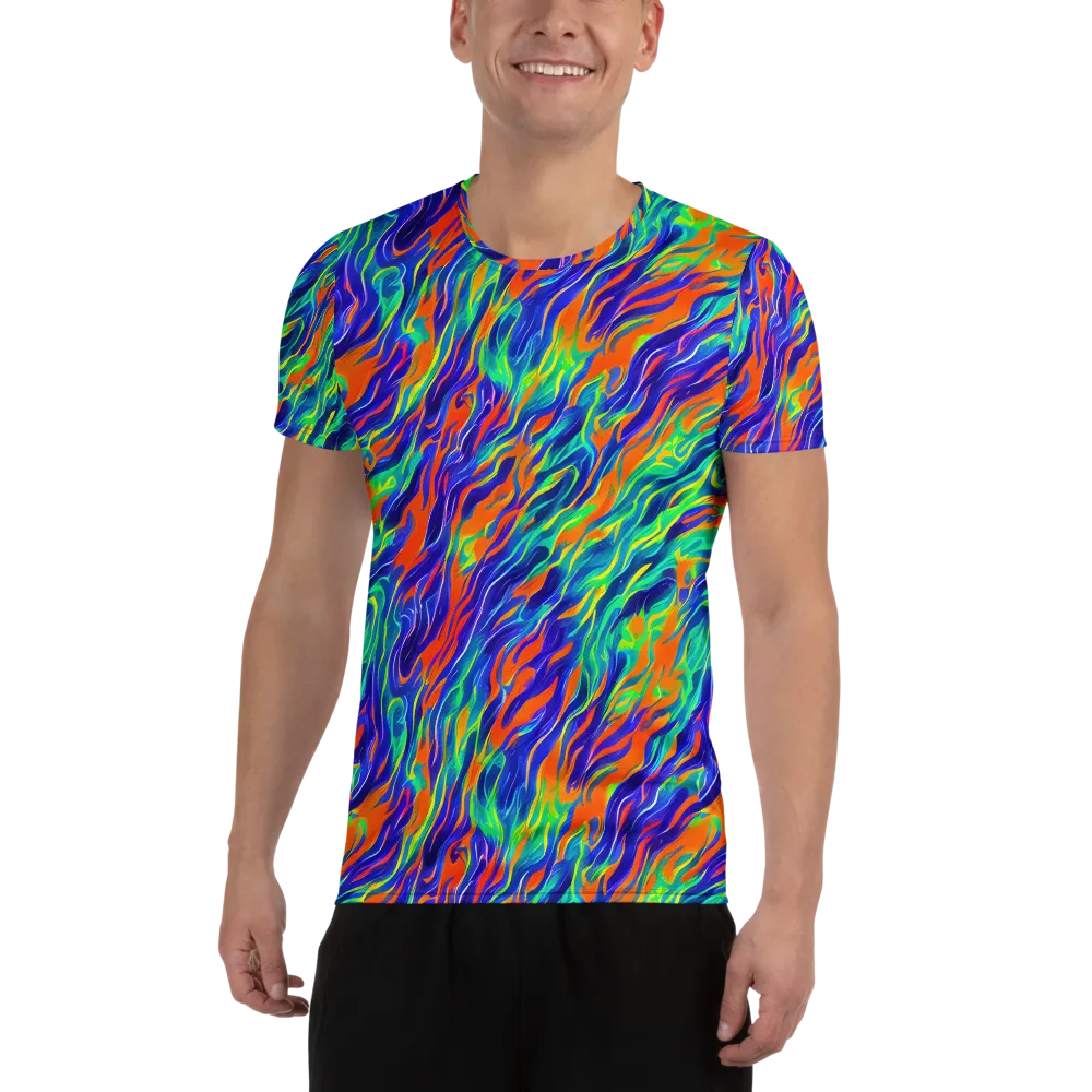 Blue Flame Motion on Men's Athletic T-Shirt — Front