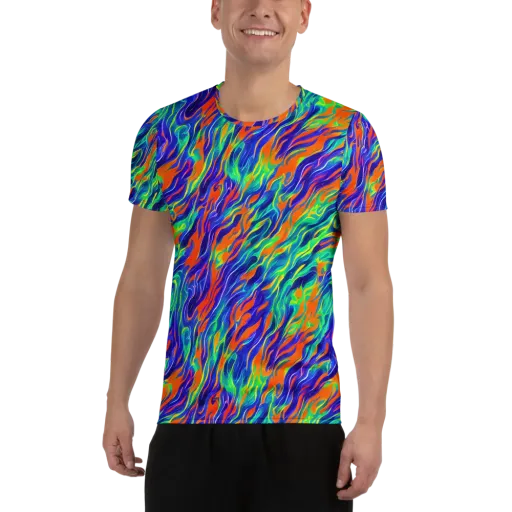 Blue Flame Motion on a Men's Athletic T-Shirt