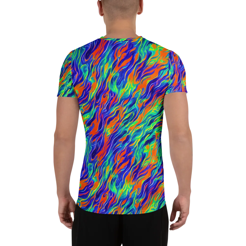 Blue Flame Motion on Men's Athletic T-Shirt — Back