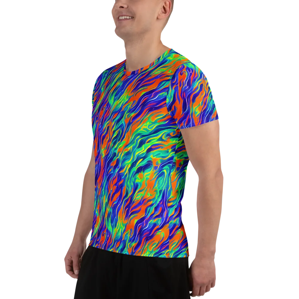 Blue Flame Motion on Men's Athletic T-Shirt — Left
