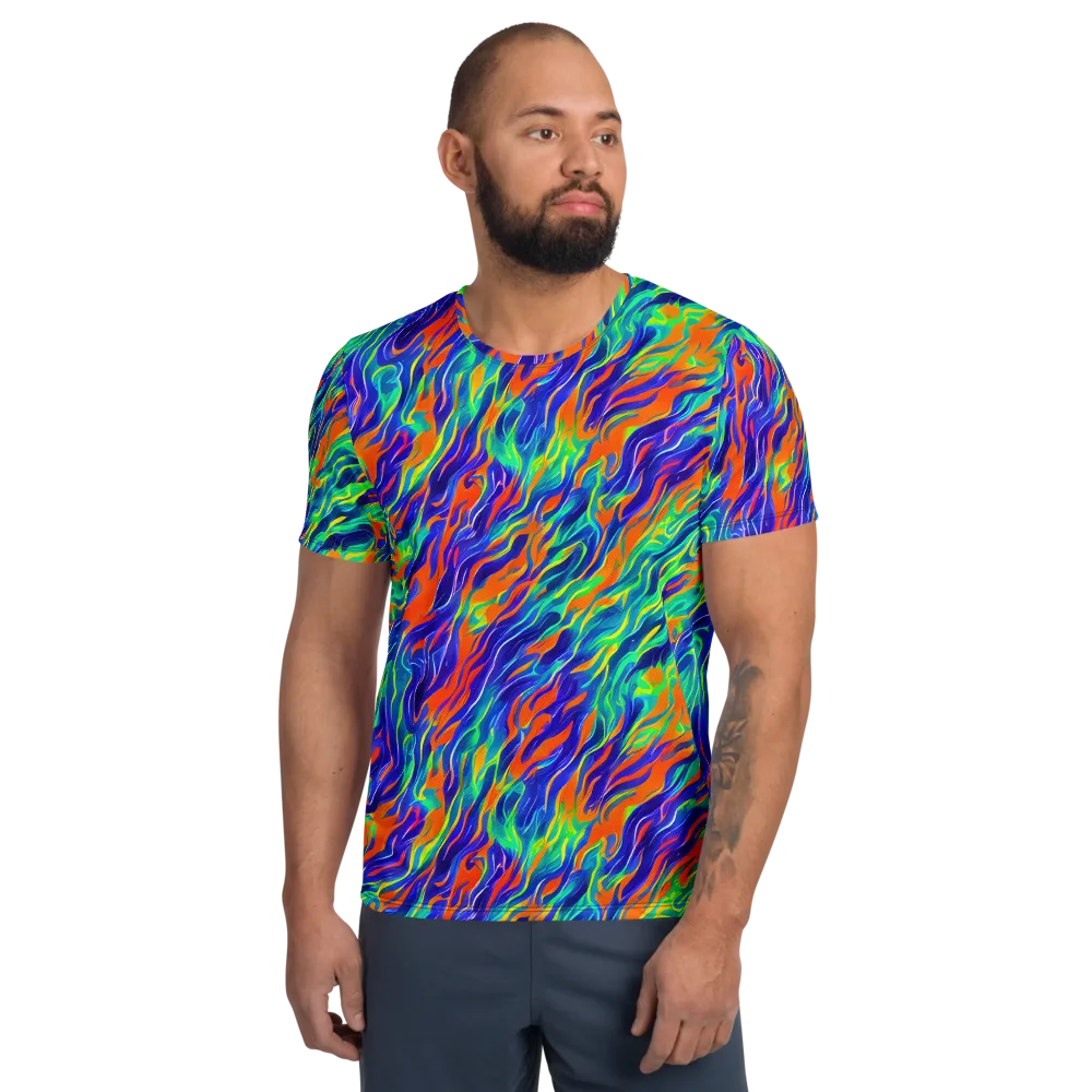 Blue Flame Motion on Men's Athletic T-Shirt — Front