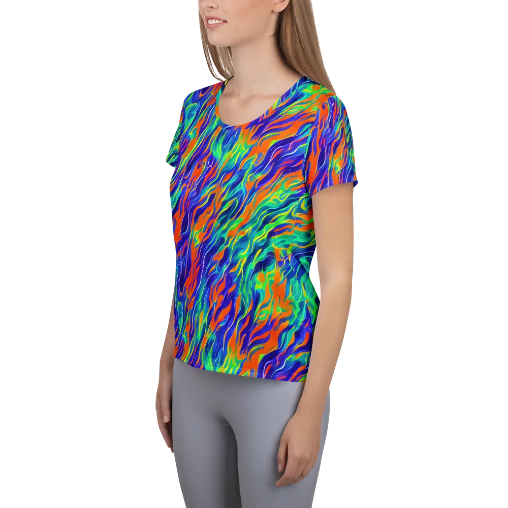 Blue Flame Motion on Women's Athletic T-Shirt — Left