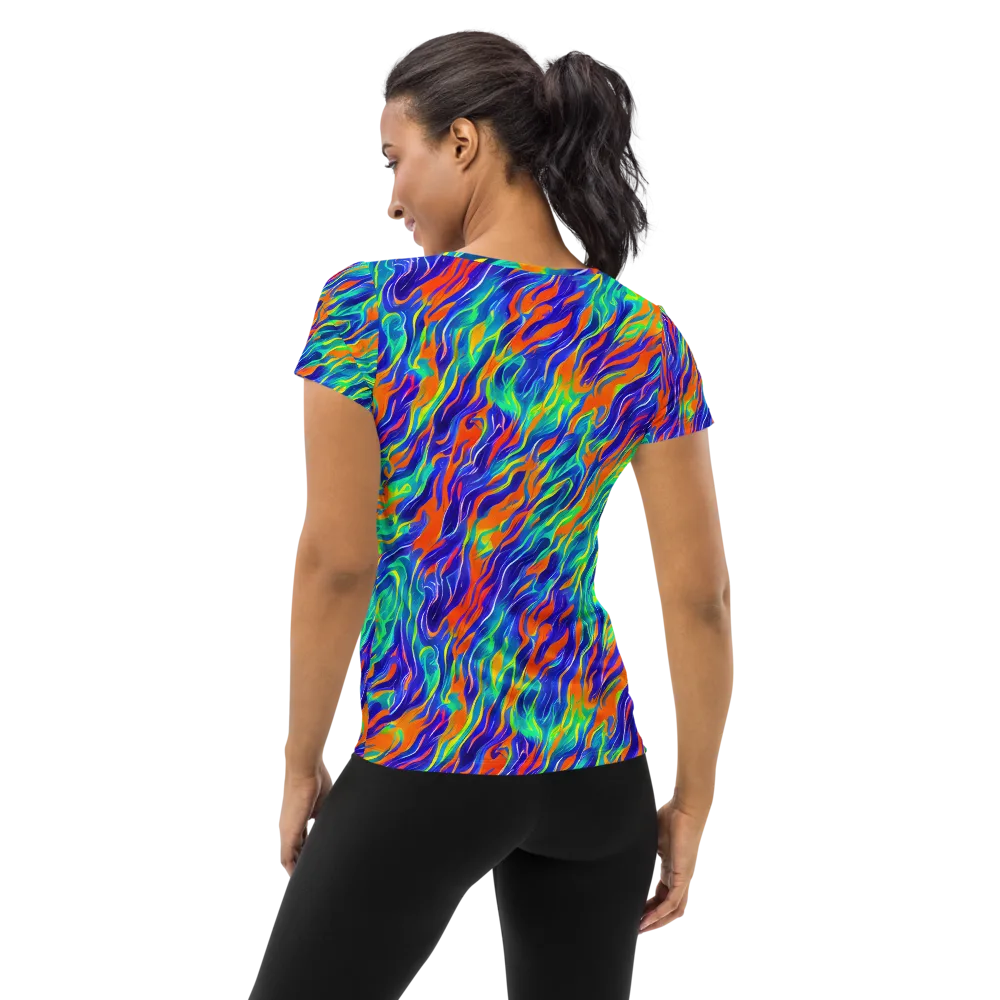 Blue Flame Motion on Women's Athletic T-Shirt — Back