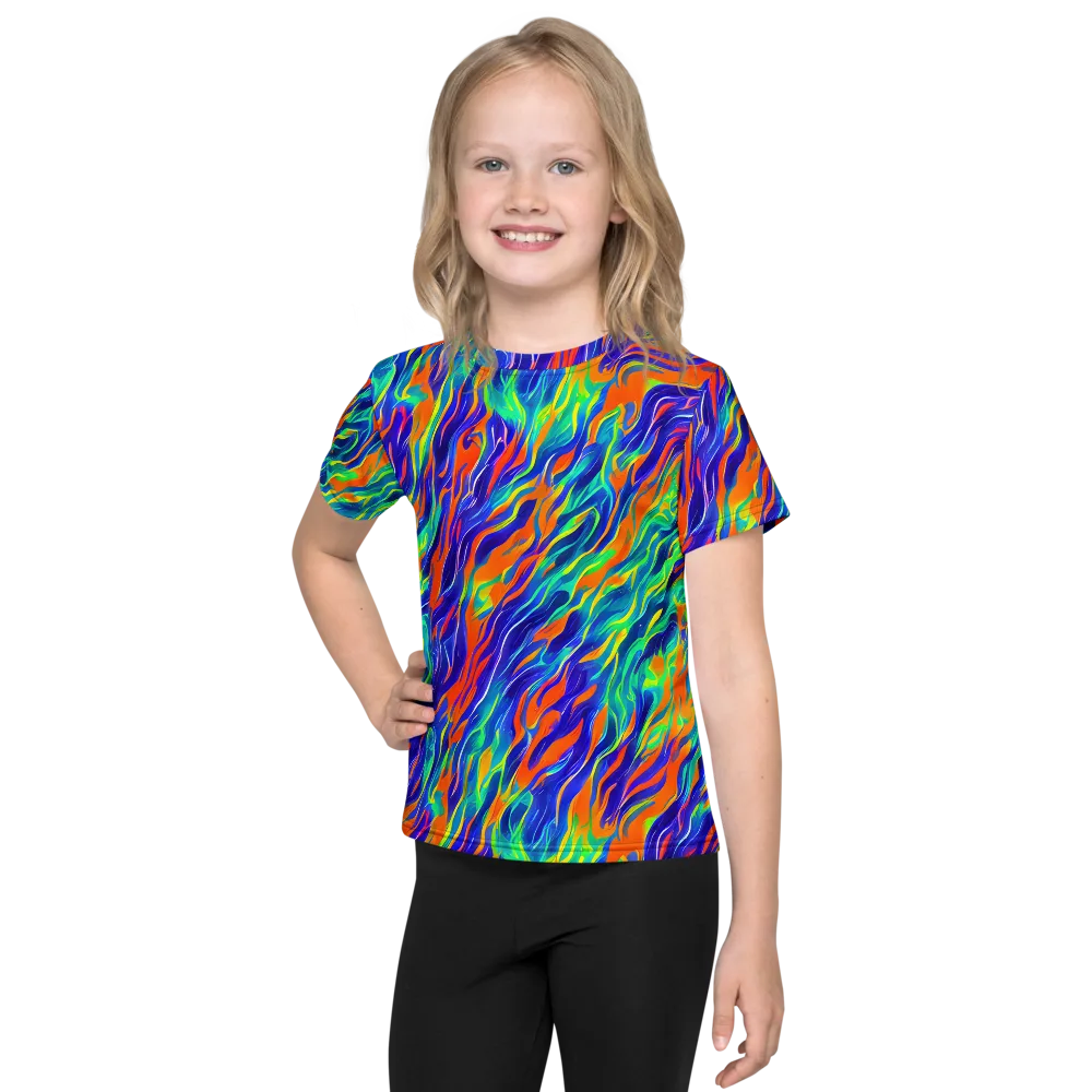 Blue Flame Motion on Kids Crew Neck T-Shirt — Front