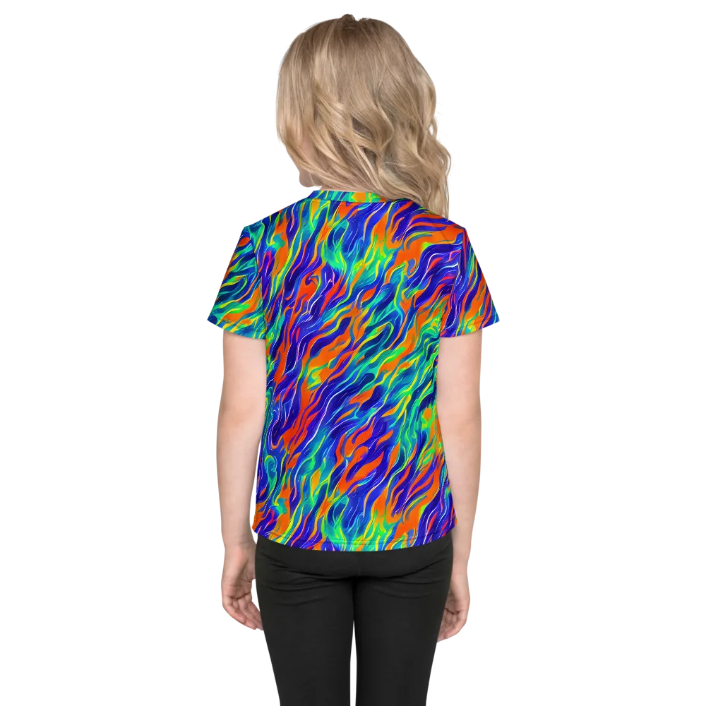 Blue Flame Motion on Kids Crew Neck T-Shirt — Back