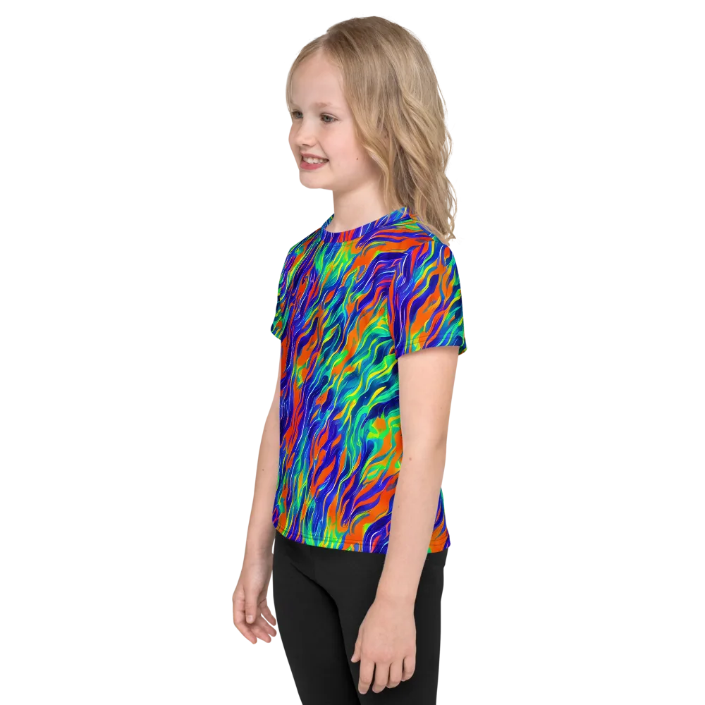 Blue Flame Motion on Kids Crew Neck T-Shirt — Left