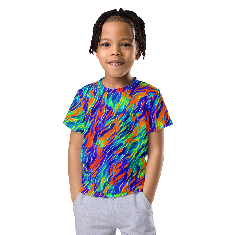 Blue Flame Motion on Kids Crew Neck T-Shirt — Front