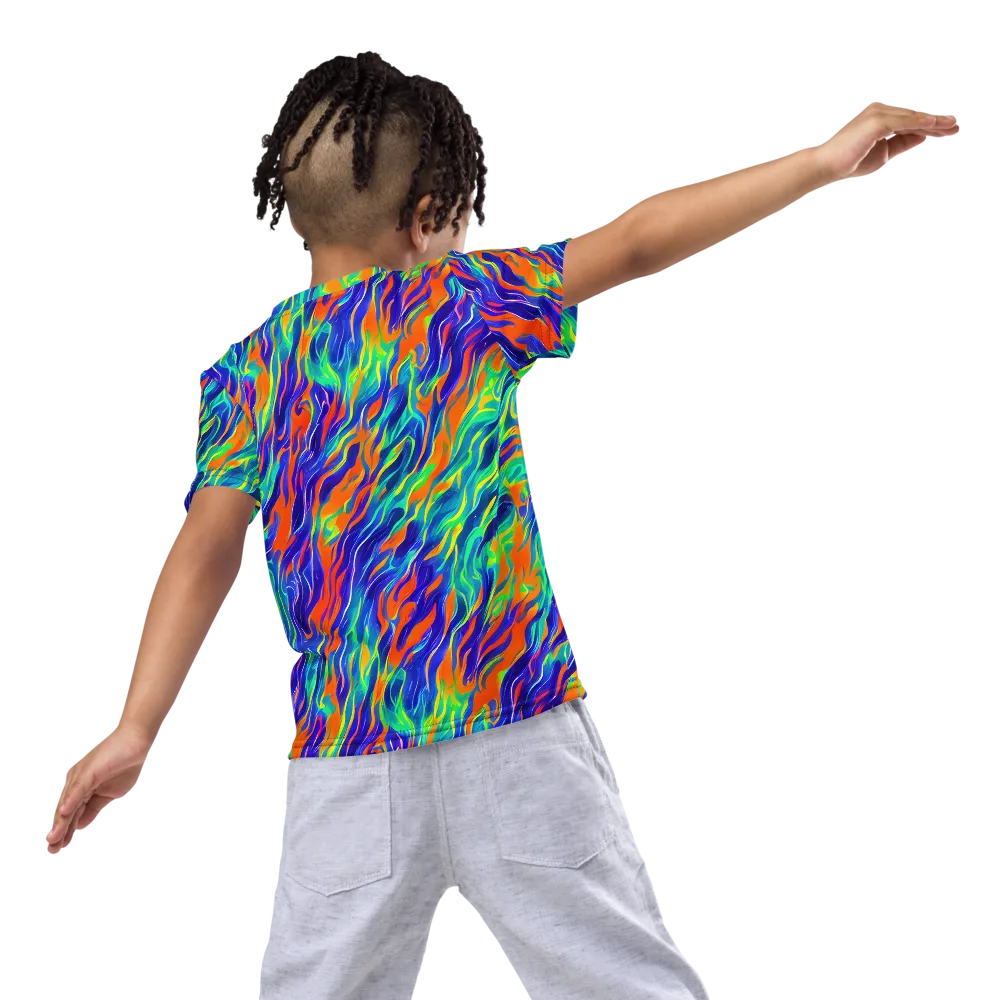 Blue Flame Motion on Kids Crew Neck T-Shirt — Back