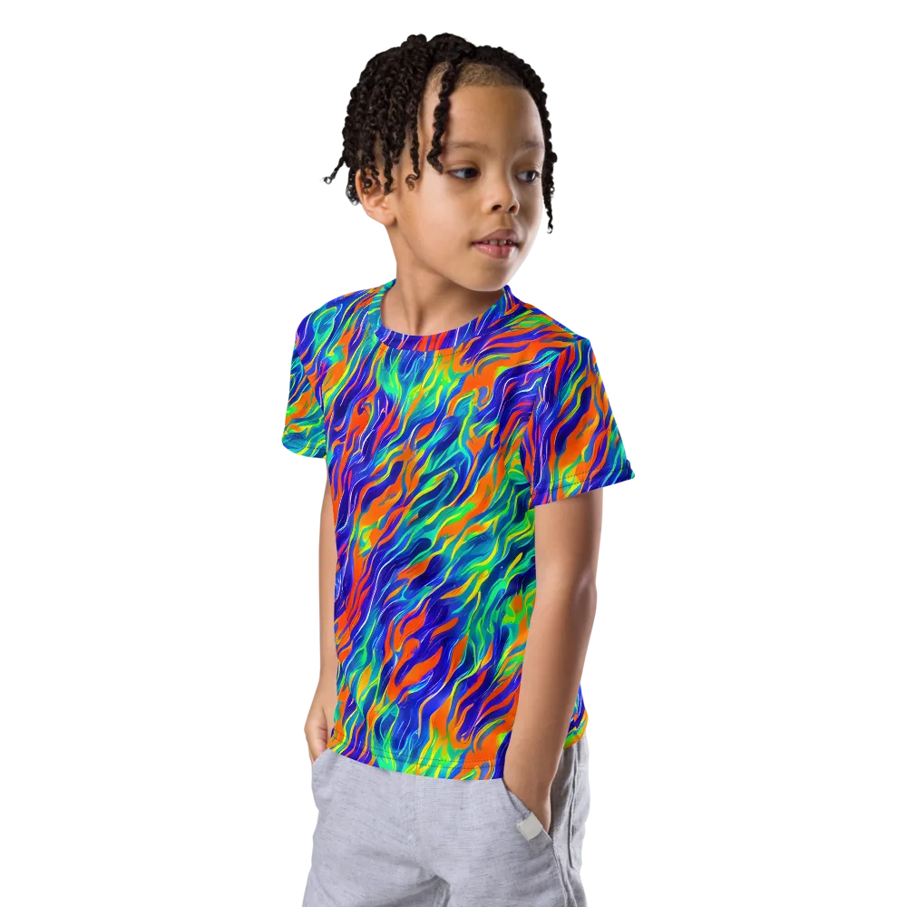 Blue Flame Motion on Kids Crew Neck T-Shirt — Left Front