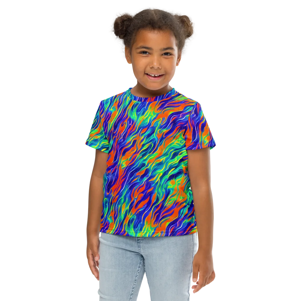 Blue Flame Motion on Kids Crew Neck T-Shirt — Front