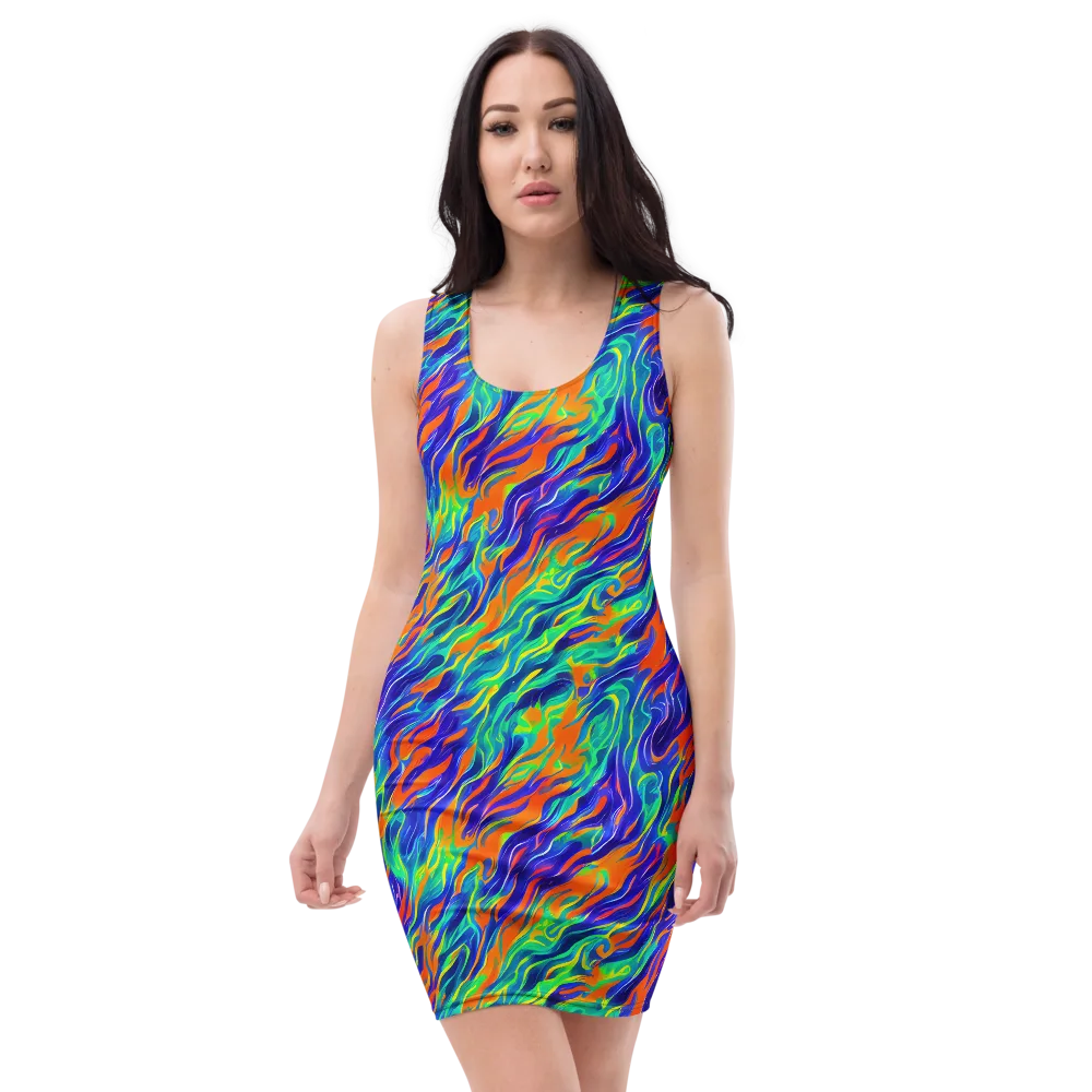 Blue Flame Motion on Bodycon Dress — Front