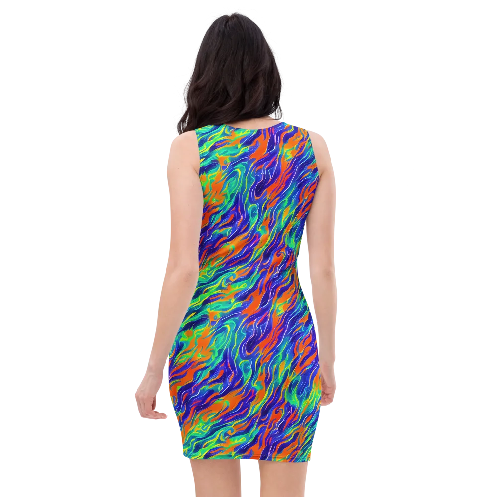 Blue Flame Motion on Bodycon Dress — Back