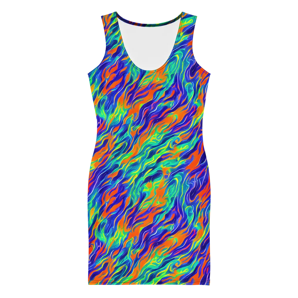 Blue Flame Motion on Bodycon Dress — Front