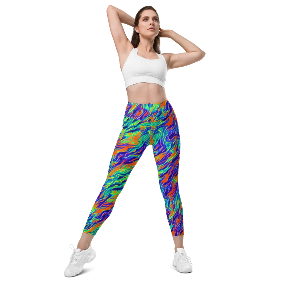 Blue Flame Motion on Leggings with Pockets — Front
