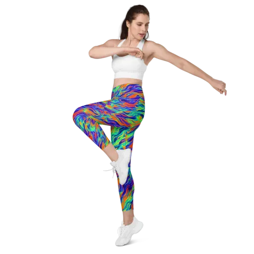 Blue Flame Motion on a Leggings with Pockets