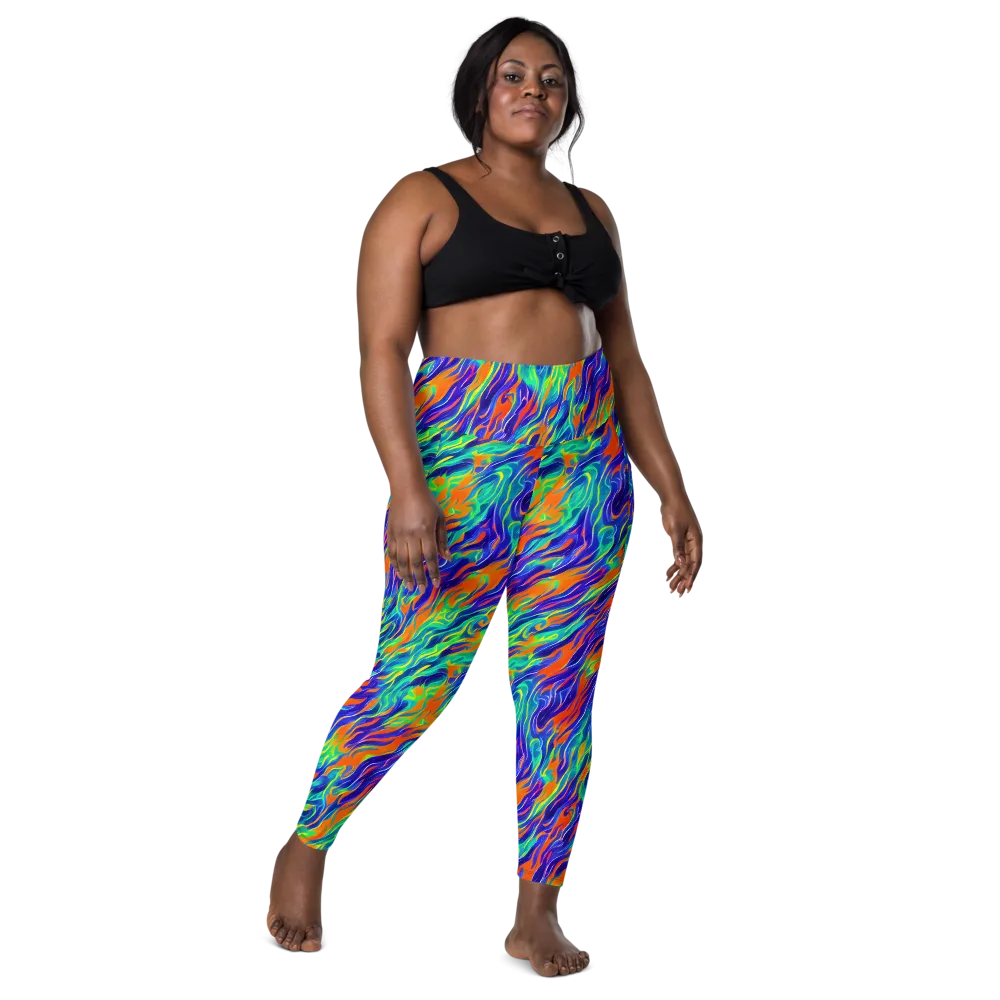 Blue Flame Motion on Leggings with Pockets — Front
