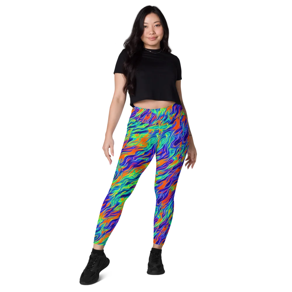 Blue Flame Motion on Leggings with Pockets — Front