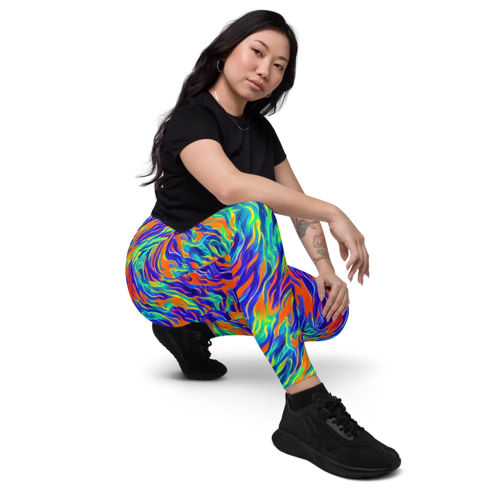 Blue Flame Motion on Leggings with Pockets — Right Front