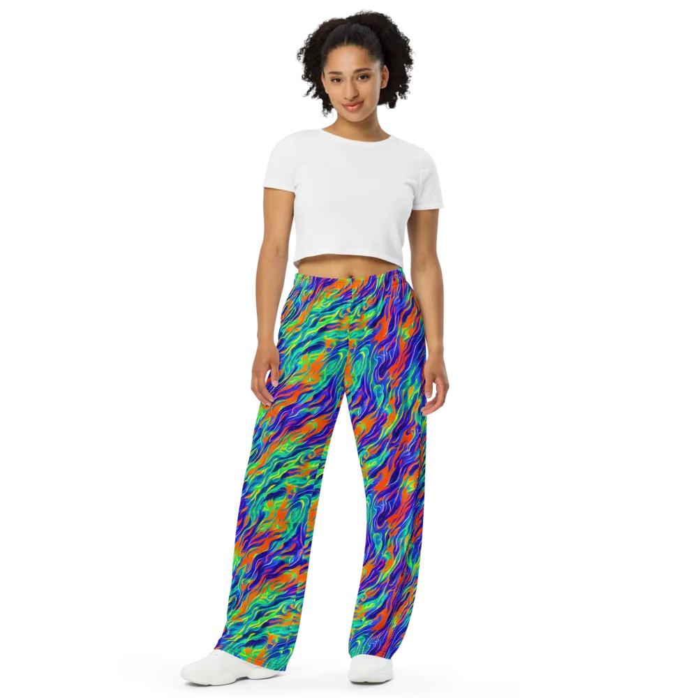 Blue Flame Motion on Wide-Leg Pants — Front