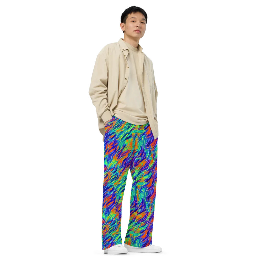 Blue Flame Motion on Wide-Leg Pants — Right Front
