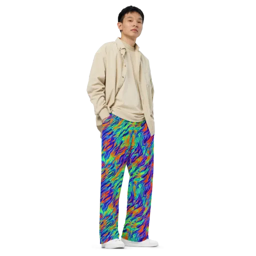Blue Flame Motion on a Wide-Leg Pants