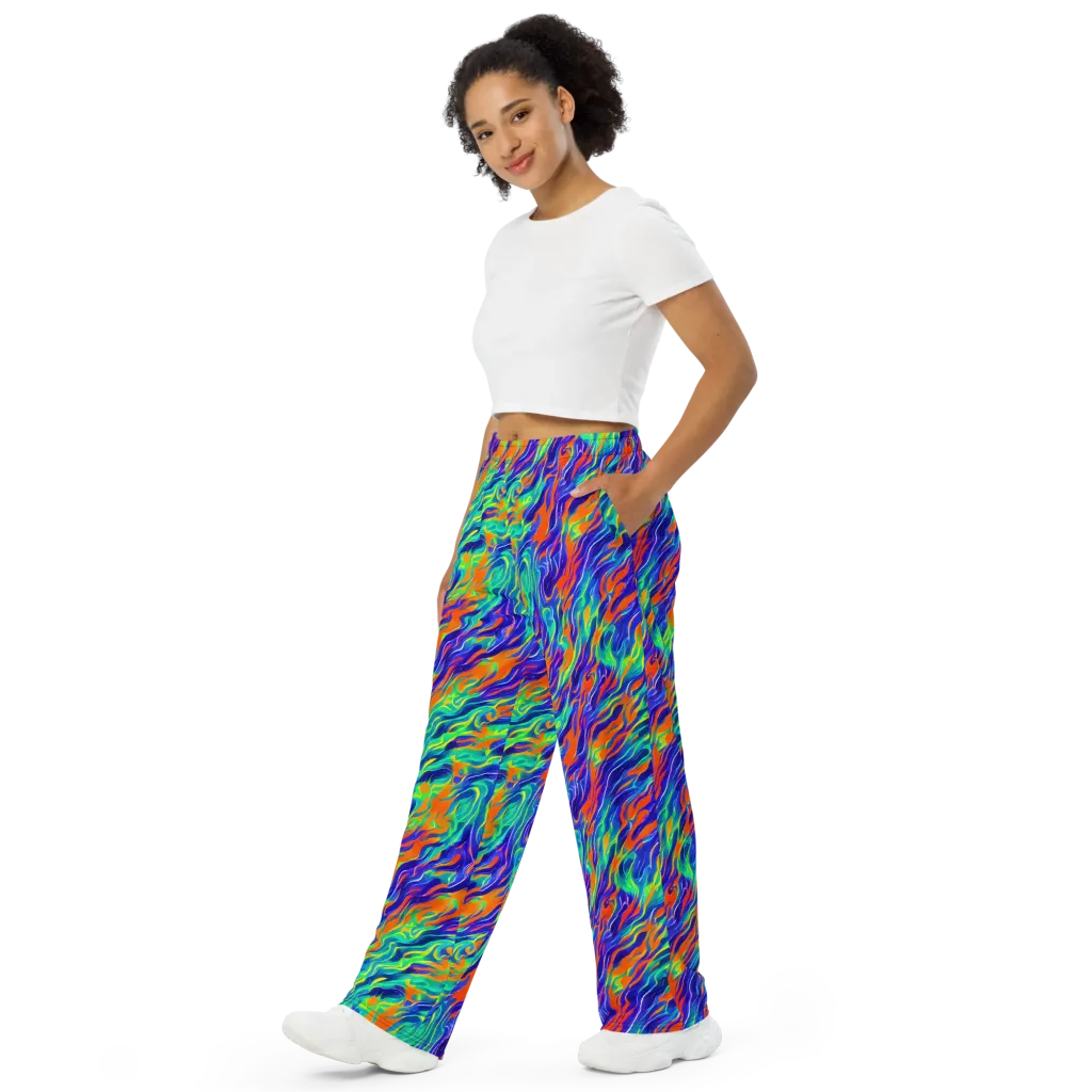 Blue Flame Motion on Wide-Leg Pants — Left Front