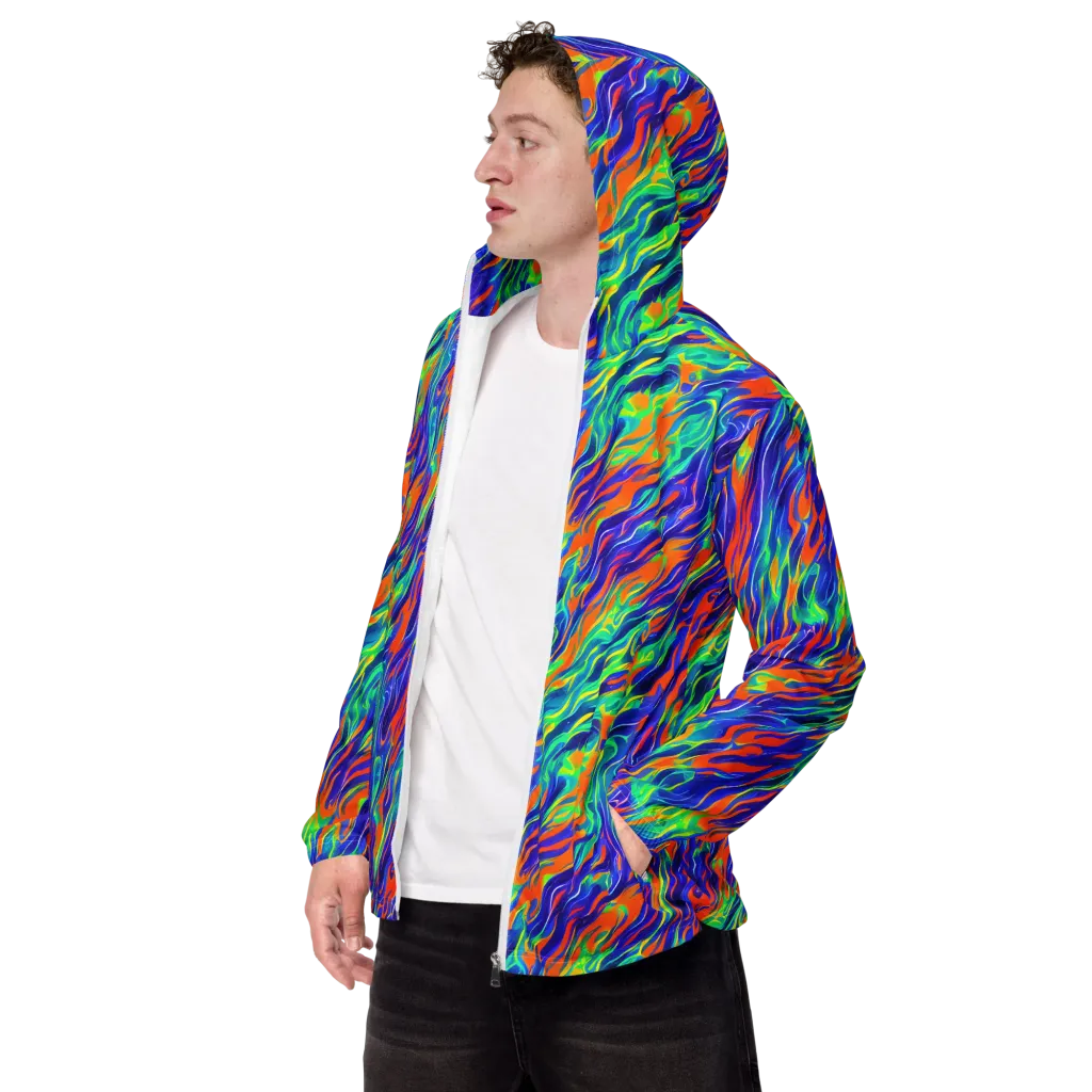 Blue Flame Motion on Men's Windbreaker — Left Front