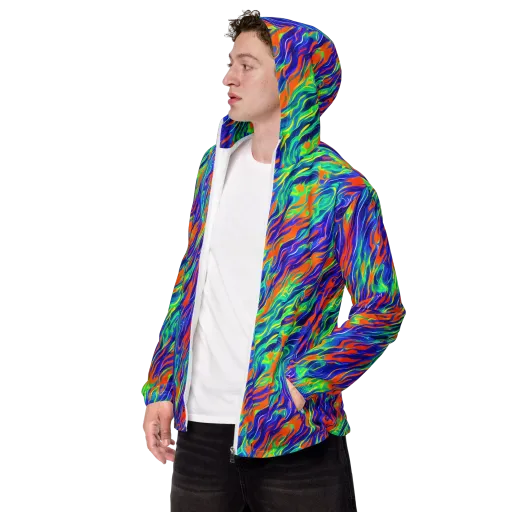 Blue Flame Motion on a Men's Windbreaker