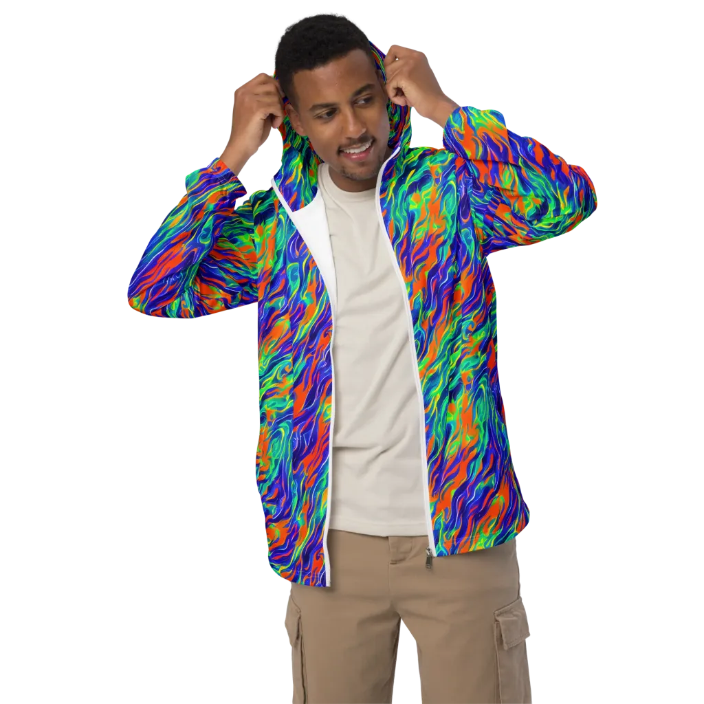 Blue Flame Motion on Men's Windbreaker — Front