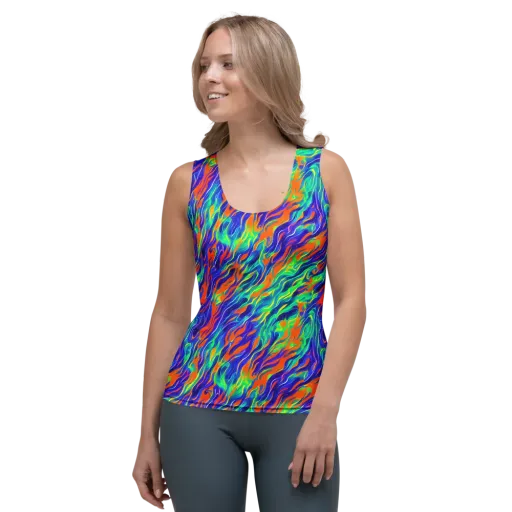 Blue Flame Motion on a Women's Tank Top