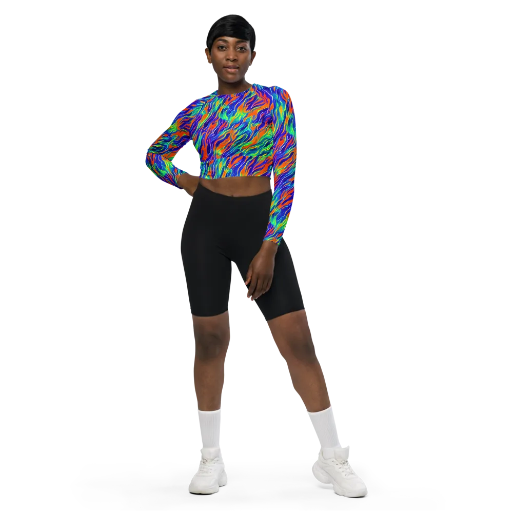 Blue Flame Motion on Long Sleeve Crop Top — Front