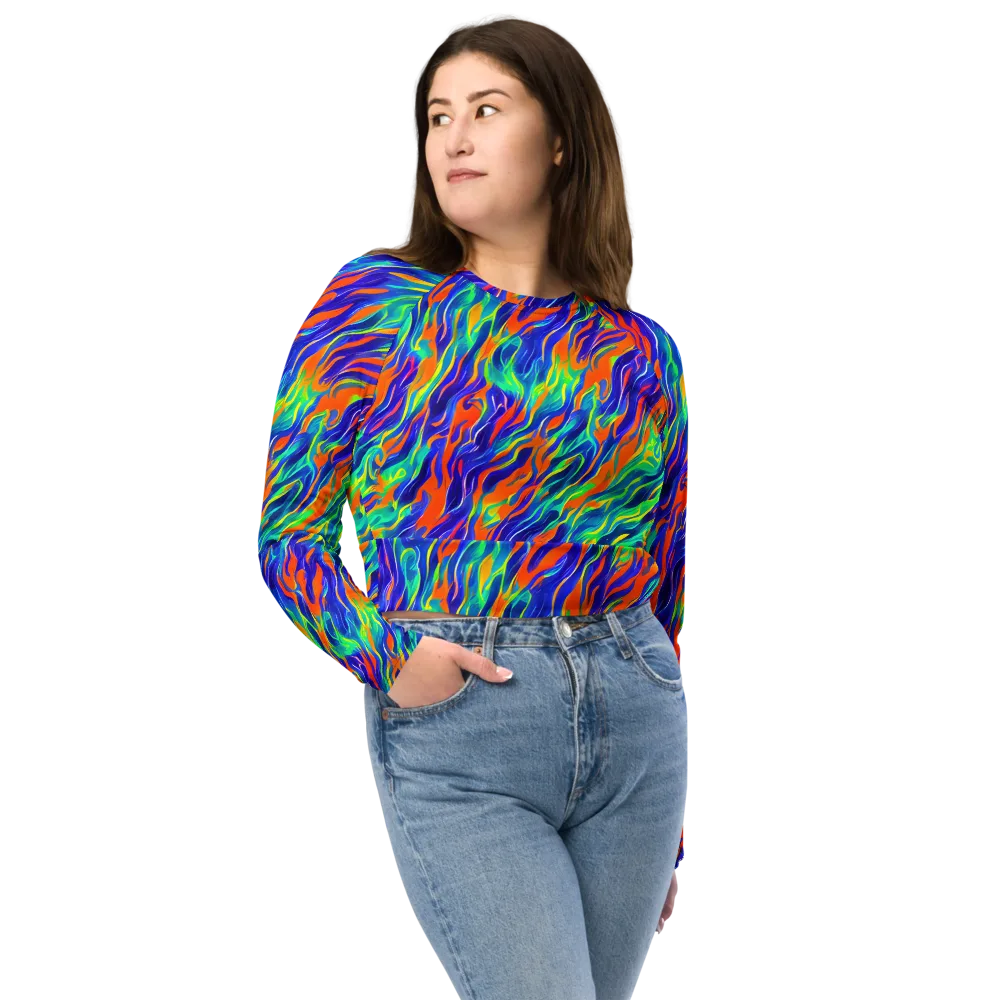 Blue Flame Motion on Long Sleeve Crop Top — Front