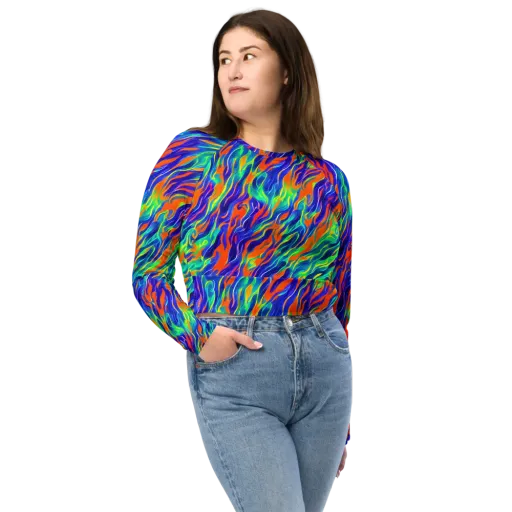 Blue Flame Motion on a Long Sleeve Crop Top