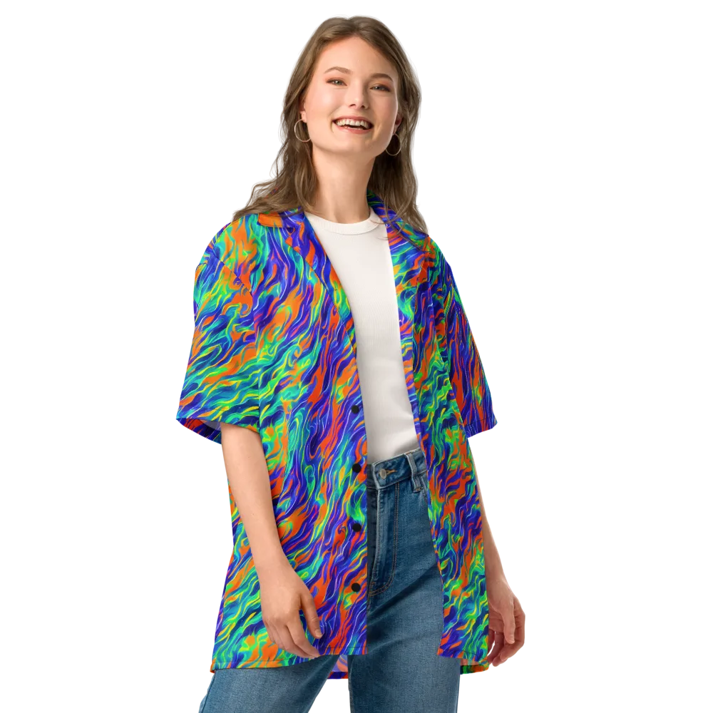 Blue Flame Motion on Button Shirt — Front