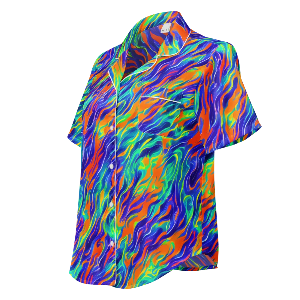 Blue Flame Motion on Women's Short Sleeve Pajama Top — Left Front