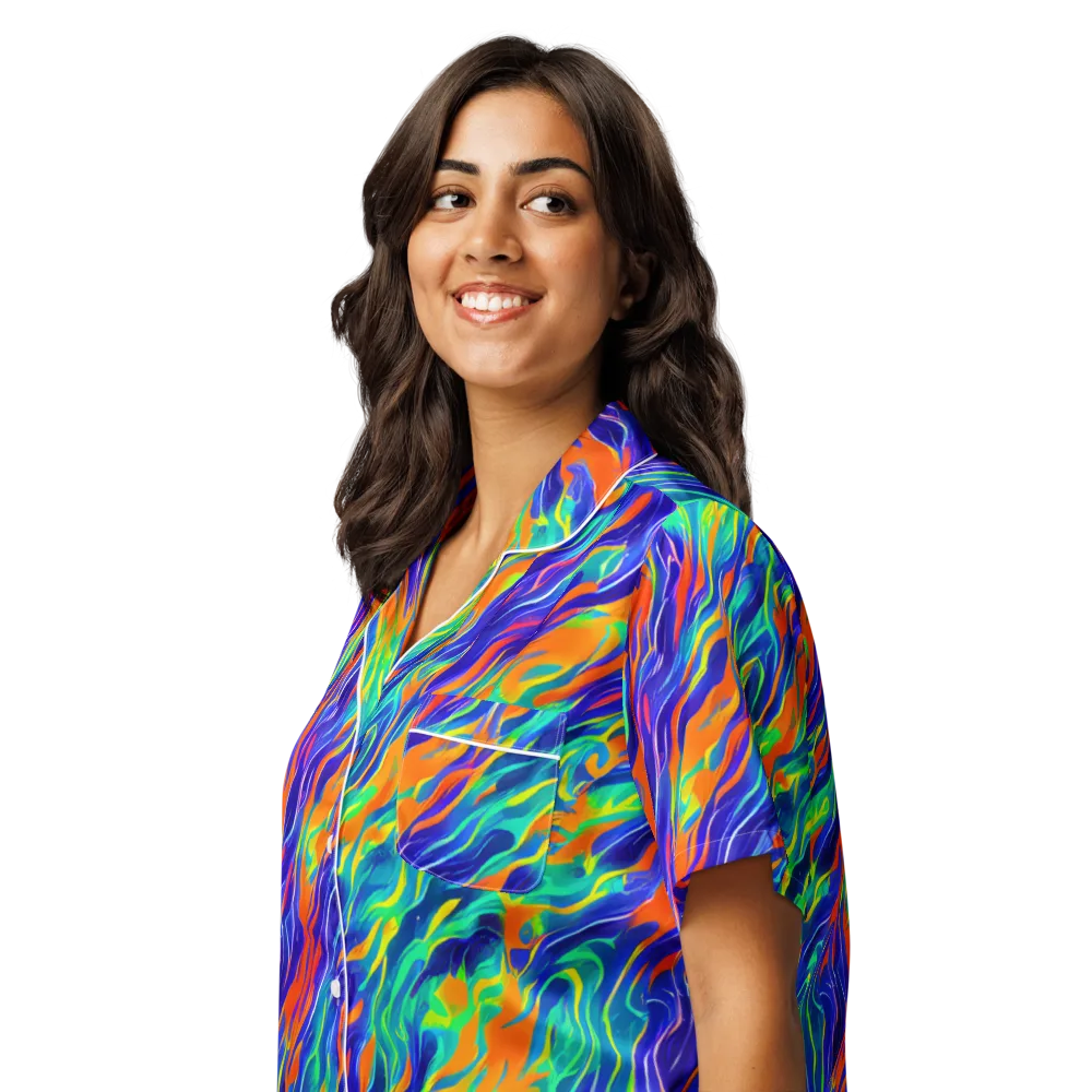 Blue Flame Motion on Women's Short Sleeve Pajama Top — Left Front