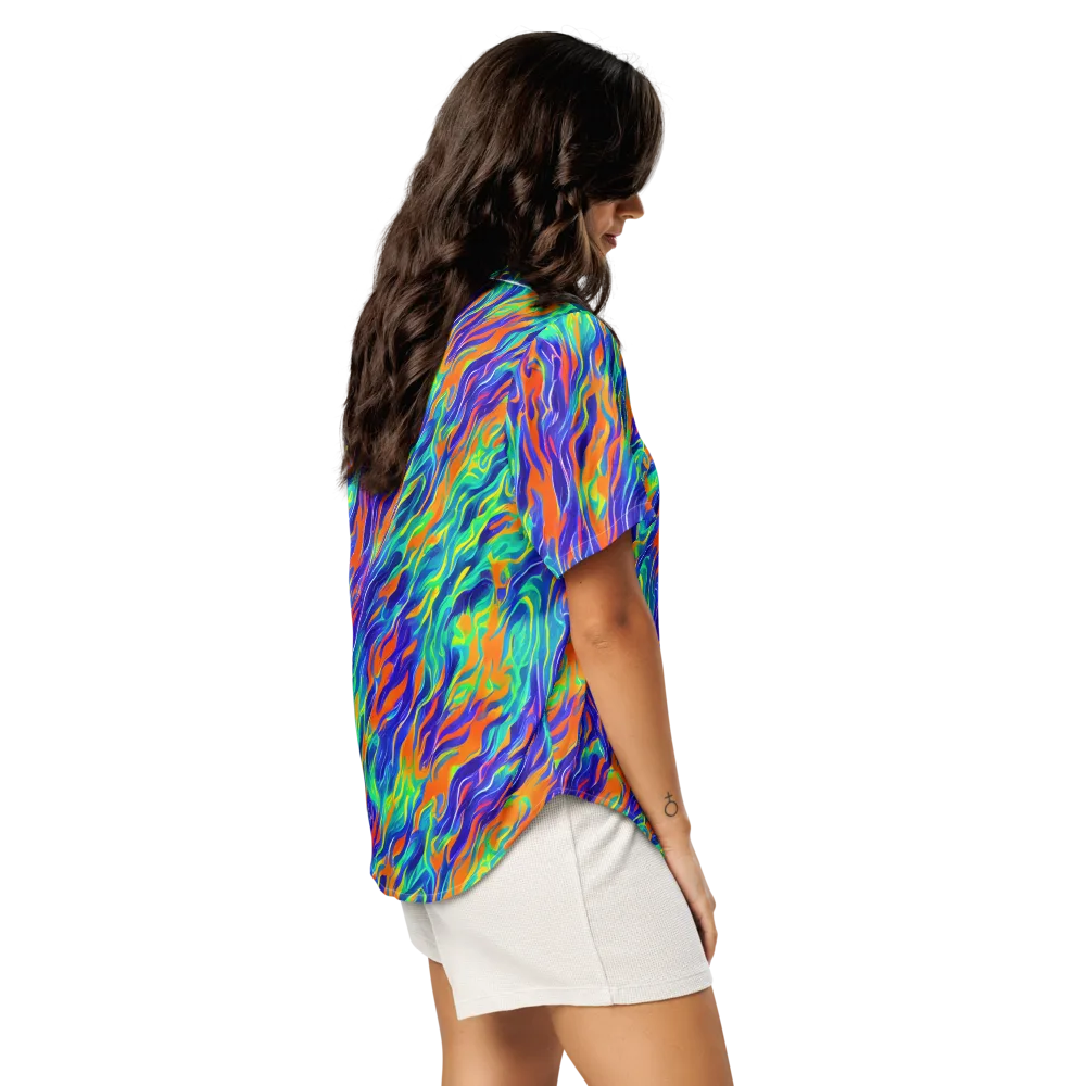 Blue Flame Motion on Women's Short Sleeve Pajama Top — Right Back